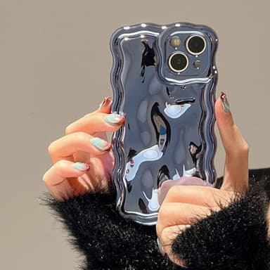 FABSPARK Case for iPhone 15 Pro Max,3D Meteorite Bubble Pattern Electroplate Plating Glitter Curly Wavy Frame Glossy Case,Soft TPU Shockproof for iPhone 15 Pro Max 6.7 Inch,Blue - Image 1