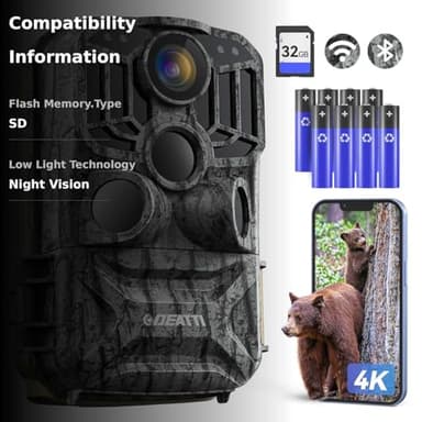 DEATTI Trail Camera 48MP 4K Game Camera with 8 Batteries 32GB SD Card,WiFi Bluetooth Connection,Trail Cameras with Night Vision Motion Activated Waterproof for Wildlife Deer Outdoor 0.1s Trigger Time - Image 3