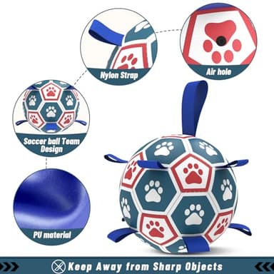 QDAN Dog Toys Soccer Ball with Straps, Herding Balls for Dogs, Interactive Toy for Tug of War, Durable Dog Balls for Medium Large Dogs (8 Inch) - Image 5