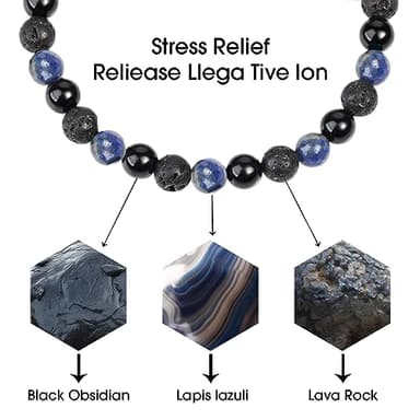 CARITATE Blue Beaded Bracelets for Men Boys - 6mm Lapis Lazuli Obsidian Lava Beads Mens Bracelet Set Mens Jewelry - Cool Anniversary Valentines Fathers Birthday Gifts for Him Boyfriend Husband Man - Image 3