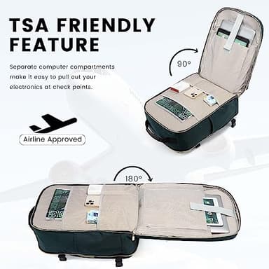 LOVEVOOK 40L Large Travel Backpack for Women Men, 17 Inch Carry on Backpack for Traveling on Airplane, Personal Item Travel Bag Airline Approved, Business Causal Weekender Backpack, Green-Black - Image 7