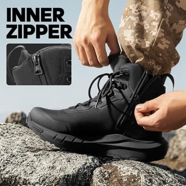 NORTIV 8 Men's Tactical Hiking Boot Lightweight Cushion Sole Boots for Work All Day Side Zipper Motorcycle Combat Military Boot Arch Support 8 Inches Terrascope,Size 7.5,Black,NMUMMT2503 - Image 7