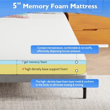 FDW | 5 Inch California King Mattress | Medium Firm | Gel Memory Foam Mattress | White | Bed in a Box, CertiPUR-US Certified | Pressure Relief, Cooling Ventilated Foam | Washable Removable Cover - Image 6