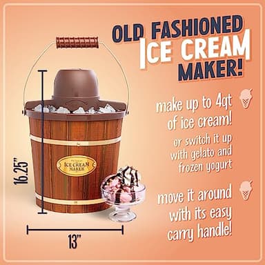 Nostalgia Electric Ice Cream Maker - Old Fashioned Soft Serve Ice Cream Machine Makes Frozen Yogurt or Gelato in Minutes - Fun Kitchen Appliance - Vintage Wooden Style - Dark Wood - 4 Quart - Image 2