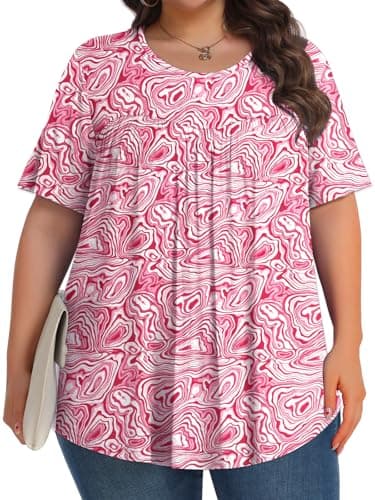 Womens Plus Size Tops Tunic Short Sleeve Crew Neck Shirts Casual Soft Blouse Zebra Powder 2X - Image 2