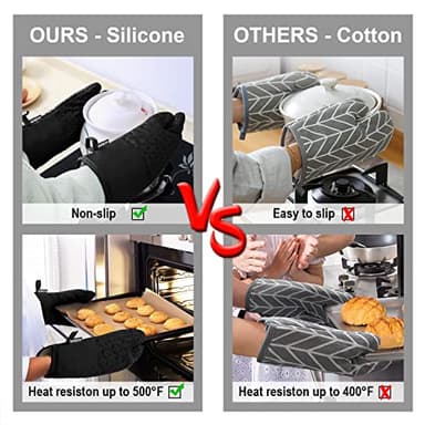 KEGOUU Oven Mitts and Pot Holders 6pcs Set, Kitchen Oven Glove High Heat Resistant 500 Degree Extra Long Oven Mitts and Potholder with Non-Slip Silicone Surface for Cooking (Black) - Image 5