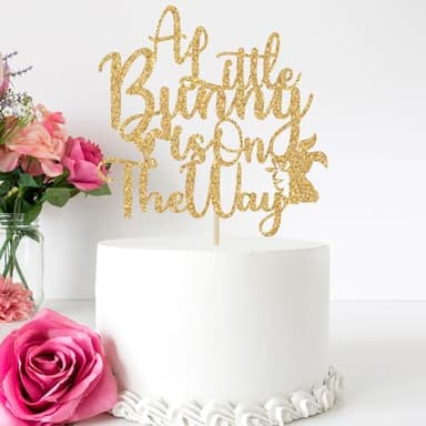 A Little Bunny is on the Way Cake Topper, Bunny Baby Shower Cake Decorations, Easter Themed Baby Shower Gender Reveal Party Decorations Gold Glitter - Image 3