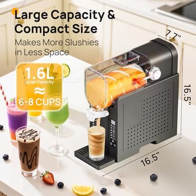 Slushie Machine No Ice Needed, Slushy Machine for Home, Frozen Drink Maker with 6 Preset Programs for Margaritas, Frappés, Milk Shake and More, LED Display, Self-Cleaning, AD03, Black - Image 2