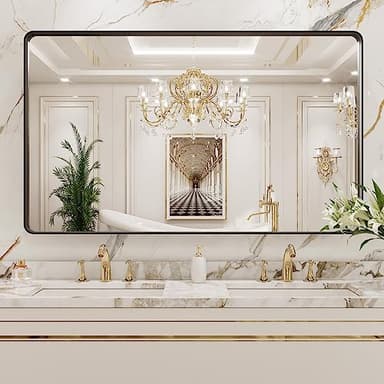 LOAAO 50X30 Inch Black Metal Framed Bathroom Mirror for Wall, Matte Black Bathroom Vanity Mirror Farmhouse, Large Rounded Rectangle Mirror, Anti-Rust, Tempered Glass, Hangs Horizontally or Vertically - Image 8
