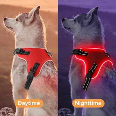 Pewkim Light Up Dog Harness, Led No-Pull Reflective Dog Vest, Breathable Adjustable Pet Harness with Handle for Outdoor Walking - No More Pulling, Tugging or Choking (Red, S) - Image 5