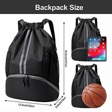 Hoedia Sports Drawstring Backpack - String Swim Gym Bag with Shoes Compartment and Wet Proof Pocket for Women&Men - Image 2