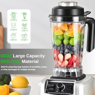 Kitchen in the box Blender 68 OZ, 1500 Watt Professional Smoothie Blenders with Stainless Steel Blades, BPA Free Blender for Frozen Drinks, Ice Crush, Protein Shakes (Silver) - Image 6