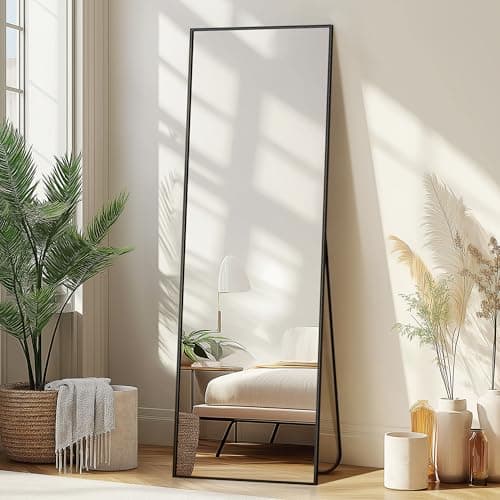 Delma Wall Full Length Mirror,Standing Mirror Full Body,Large Floor for Wall Door Bedroom Bathroom Living Room with Aluminium Frame(with Stand,56x15-Black) - Image 1