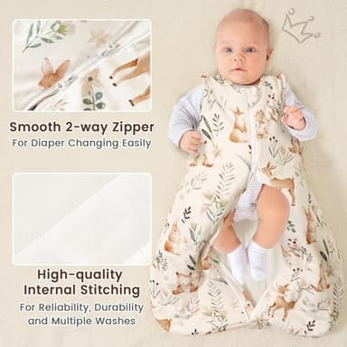 PHF 100% Cotton Baby Sleep Sack 0-6 Months, 2.5 TOG Winter Baby Wearable Blanket with 2-Way Zipper, Warm Comfy Quilted Sleeping Bags, Infant Sleeping Sack for Newborn Boys, Small Size, Woodland - Image 5