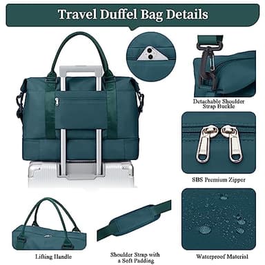 Weekender Bags for Women,Personal Item Travel Bag with Shoes Compartment,Overnight Travel Duffel Bag with Grid Toiletry Bag,Peacock Blue - Image 7