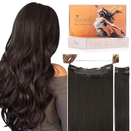 DOORES Wire Hair Extensions, Dark Brown 22 Inch 120g Fish Line Weft Extensions and 2pcs 30g Clip ins, 150g Invisible Wire Real Remy Human Weft Straight Transparent Seamless Hairpiece - Image 1