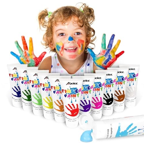 ABEIER Washable Finger Paint for Toddlers, Safe Non-Toxic, 12 x 2oz Vibrant Colors, Baby Safe Paint for Hand and Feet, Mess Free Art Supplies for Kids, Preschool Learning Gifts, Ages 1-3 4 5 6+ - Image 1