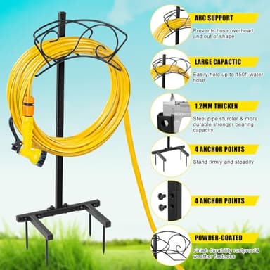ULIOK Garden Hose Holder Freestanding, Water Hose Holders for Outside with Sturdy 4 Spikes, Hose Reel Holds 150-feet Hose, Hose Hanger Hose Storage for Yard, Lawn, Farm - Image 4