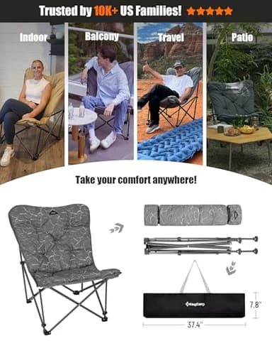 KingCamp Butterfly Chair Oversized XL Camping Chairs for Adults Padded Folding Comfy Camp Chairs 300lbs Heavy Duty with High Back for Bedroom Living Room Dorm Rooms Outdoor Patio Lawn - Image 6