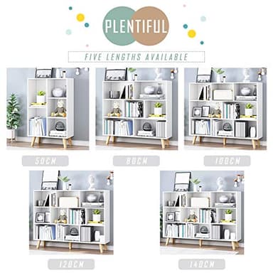 IOTXY Wooden Open Shelf Bookcase - 3-Tier Floor Standing Display Cabinet Rack with Legs, 8 Cubes Bookshelf, Warm White - Image 8