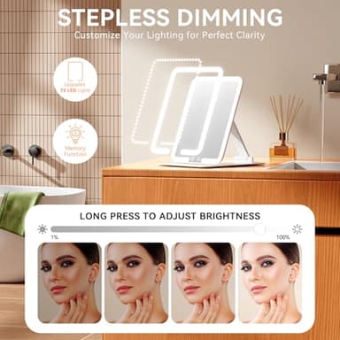 Auxmir Travel Makeup Mirror with Light, Portable Folding Lighted Travel Makeup Mirror with 72 LEDs, Rechargeable Compact Vanity Mirror with 3 Dimmable Color Lights, Adjustable Height and Angle, White - Image 4