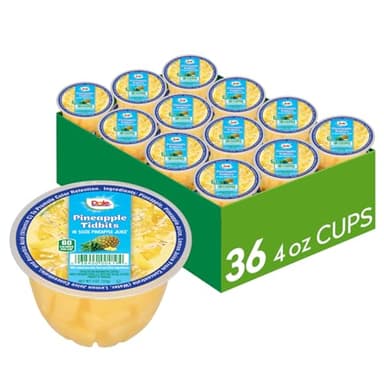 Dole Fruit Bowls Pineapple Tidbits in 100% Juice Snacks, 4oz 36 Total Cups, Gluten & Dairy Free, Bulk Lunch Snacks for Kids & Adults - Image 1
