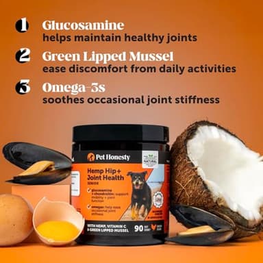Senior Hemp Hip & Joint Supplement - Dog Joint Supplement with Hemp Oil, Glucosamine for Dogs, Collagen, MSM & Green Lipped Mussel - Mobility for Senior Dogs (Chicken 180ct) - Image 3