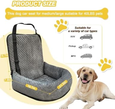 Dog Car Seat for Small Medium Dogs,Detachable Washable Travel Safety Pet Booster Seat, Comfy Ultra Soft and Multifunctional Car Travel Bed,Grey - Image 3