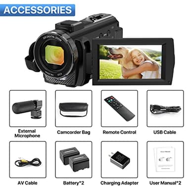 Video Camera Camcorder Digital YouTube Vlogging Camera Recorder FHD 1080P 24.0MP 3.0 Inch 270 Degree Rotation Screen 16X Digital Zoom Camcorder with Microphone,Remote Control and 2 Batteries - Image 7