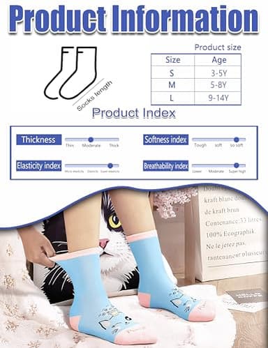 Anlisim Girls Socks Cute Animal Pattern Cartoon Novelty Fashion Soft Cotton Socks 6 pack (Big Eyed Cat, 5-8 Years) - Image 6