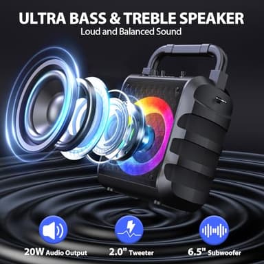 Karaoke Machine with 2 Wireless Microphones, 【2025 Upgraded 20W 6.5"Subwoofer】Portable Bluetooth Karaoke Speaker for Adults & Kids, Karaoke Microphone with PA System, Party Light, Support USB/TF/AUX - Image 6