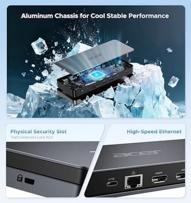 Acer Premium 13-in-1 Docking Station with 110W PD & Triple Monitor Support | Dual 4K HDMI and DP,5Gbps USB A/C,Gigabit Ethernet,Security Lock | Laptop Docking Station for Windows/Dell/HP/Lenovo/Asus - Image 6