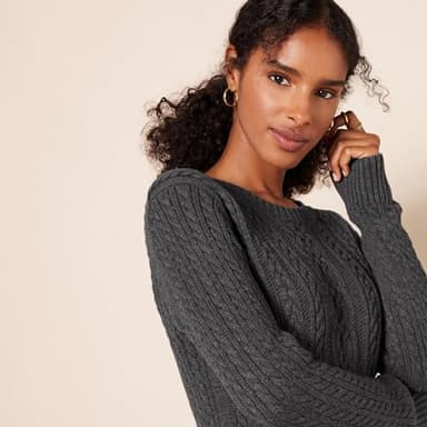 Amazon Essentials Women's Soft Fisherman Cable Long-Sleeve Crewneck Sweater (Available in Plus Size), Charcoal Heather, Small - Image 4