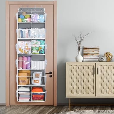 Univivi Over the Door Organizer, 6 Tiers Behind Door Storage with Clear Deep Pockets Hanging Organizer for Closet, Bedroom, Nursery, Bathroom and Sundries (Grey) - Image 7