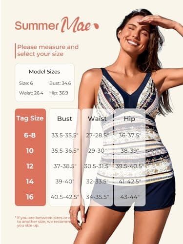 Summer Mae Color Block Tankini Swimsuits for Women 2025 with Side Pockets Sporty Swim Shorts Two Piece Bathing Suits Deep Sea Floral Dance Size 12 - Image 5