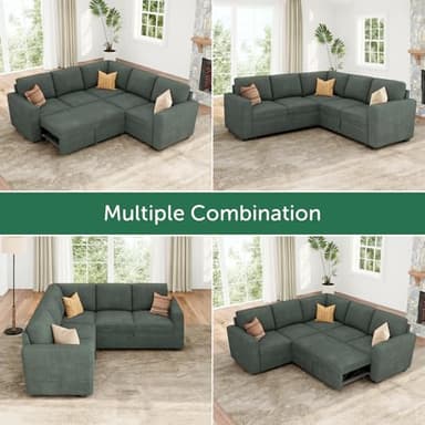 HONBAY Sectional Sleeper Sofa with Pull Out Bed, Corduroy L Shaped Couch with Storage, Modular Sectional Couches for Living Room, Green - Image 4