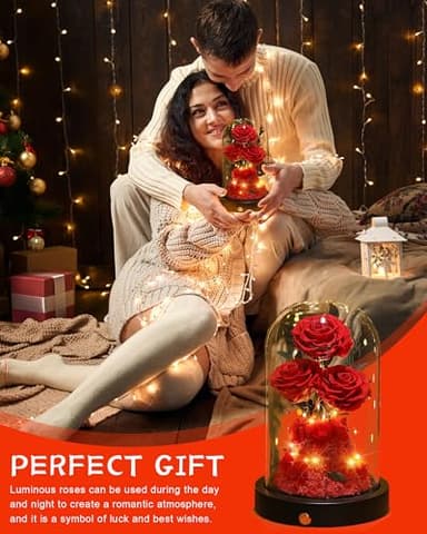 Agrul Flowers Roses Gifts for Mom,Forever Real Preserved Roses in Glass Dome,Mothers Day for Wife Girlfriend Women Best Friend Grandma/Red Rose - Image 6