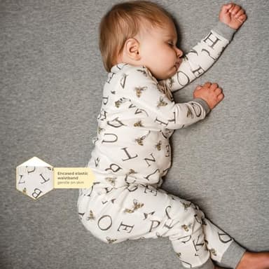 Burt's Bees Baby baby boys Pajamas, Tee Pant 2-piece Pj Set, 100% Organic Cotton and Toddler Pajama Bottoms, Eggshell A-bee-c, 18 Months US - Image 2