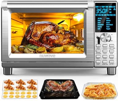 Nuwave Bravo Air Fryer Toaster Smart Oven, 12-in-1 Countertop Convection, 30-QT XL Capacity, 50°-500°F Temperature Controls, Top and Bottom Heater Adjustments 0%-100%, Brushed Stainless Steel Look - Image 1