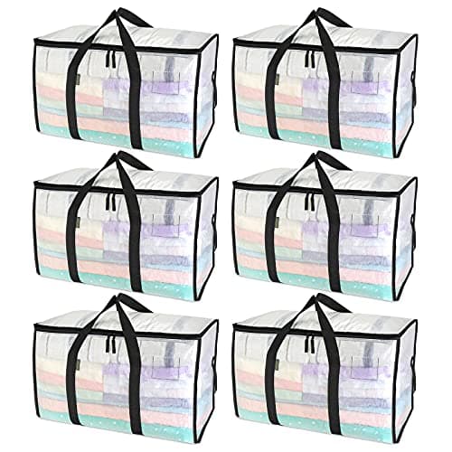 BALEINE 6-Pack Oversized Moving Bags with Reinforced Handles, Heavy-Duty Storage Tote for Clothes, Moving Supplies (Clear, 6-Pack) - Image 1