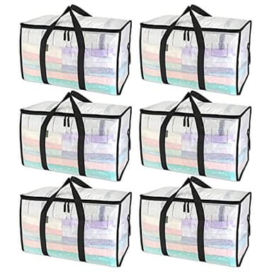 BALEINE 6-Pack Oversized Moving Bags with Reinforced Handles, Heavy-Duty Storage Tote for Clothes, Moving Supplies (Clear, 6-Pack) - Image 1