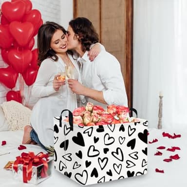 FXOCSHE Rectangular Easter Basket,Heart Gift basket Organizer Bins for Girls Room Decor,Nursery hamper,Easter decor(Lovely black heart) - Image 3