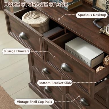 IFGET Farmhouse 8 Drawer Dresser for Bedroom, 39" Tall Dressers & Chests of Drawers, 42" Wide Dressers Organizer Storage, Wood Rustic Bedroom Dresser for Closet, Living Room, Hallway, Brown - Image 4