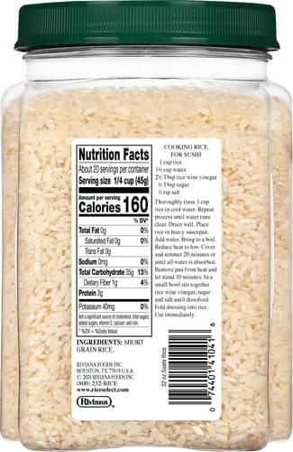 RiceSelect Sushi Rice for Sushi and Japanese Food, Premium Gluten-Free Short-Grain Rice, Non-GMO, 32-Ounce Jar - Image 2