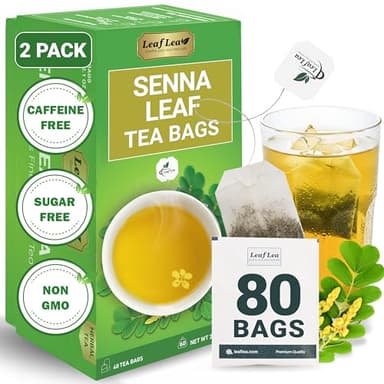 LeafLea 80 Senna Leaf Tea Bags – Natural Herbal Laxative Tea, Supports Gentle Constipation Relief & Healthy Digestion, Caffeine-Free, Sugar-Free, No Gluten, Non-GMO, Vegan, Individually Wrapped - Image 1