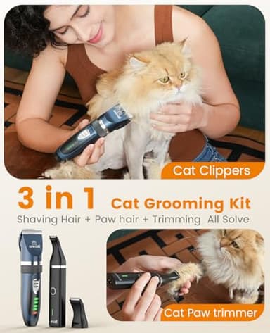 oneisall Cat Clippers and Paw Trimmer 3 in 1 Cat Grooming Kit,Cat Clippers for Matted Hair,Cordless Kitty Shaver for Matted Long Hair,2 Speed Pet Clippers - Image 2