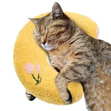 ucho Pillow for Cats, Ultra Soft Fluffy Pet Calming Toy Half Donut Cuddler, U-Shaped Pillow for Pet Cervical Protection Sleeping Improve- Yellow - Image 1