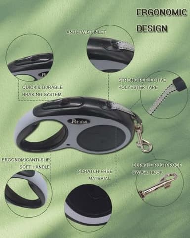 Zkaybb New Retractable Dog Leash (Cord), Ergonomic, Durable and Tangle Free Pet Walking Leash for Dogs Up to 26 lbs, 16 ft(Black) - Image 4