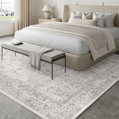 PureCozy Gray Area Rug 8x10 Machine Washable Large Vintage Living Room Distressed Non Slip Carpet Traditional Indoor Bedroom Grey Retro Floral Accent Throw Rug for Office Kitchen Dining Room - Image 5