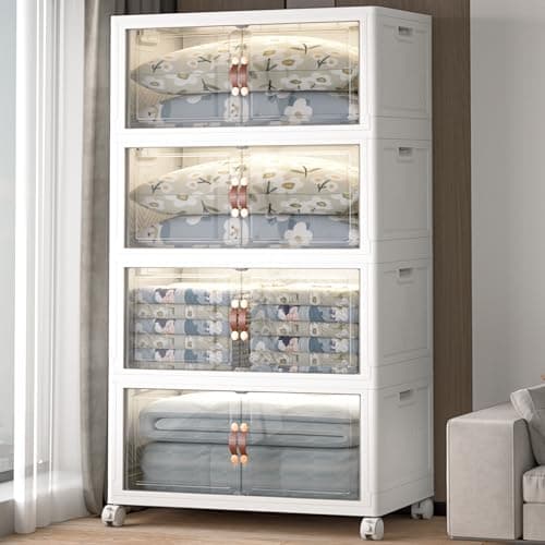 UAMFURI Extra Large Stackable Storage Bins with Lids and Wheels, 160QT/40GAL Stackable Storage drawers, 4Pack Collapsible Storage Bins with Lids, Closet Organizers and Storage Drawers for Home, Dorm - Image 1